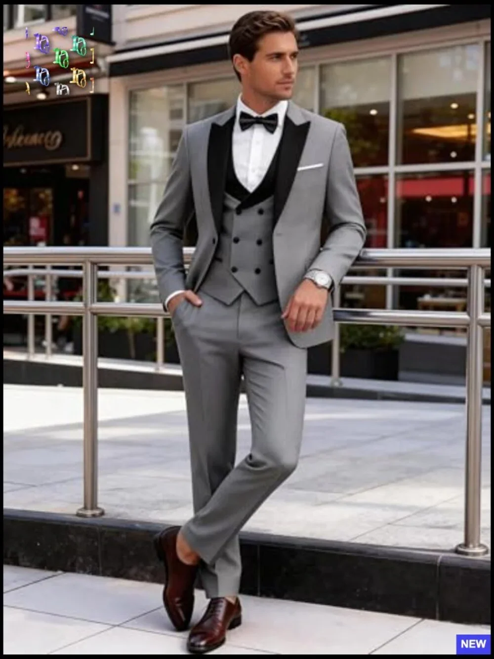 Slim Fit Tuxedo Suit 3 Piece Polyester Blend Formal Wedding Prom Classic